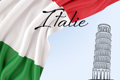 La tour penchée de Pise et le drapeau italien.