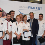 M. Poulenc, Bernard Leprince, et des participants au Concours Culinaire Vital'Chef 2018