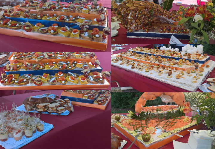 Un collage de photos de nourriture sur une table.