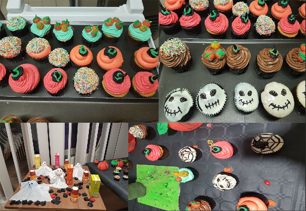 Un collage de cupcakes décorés pour Halloween.