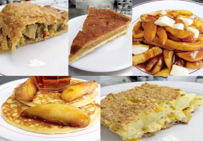 Un collage de photos de crêpes et d'autres aliments.