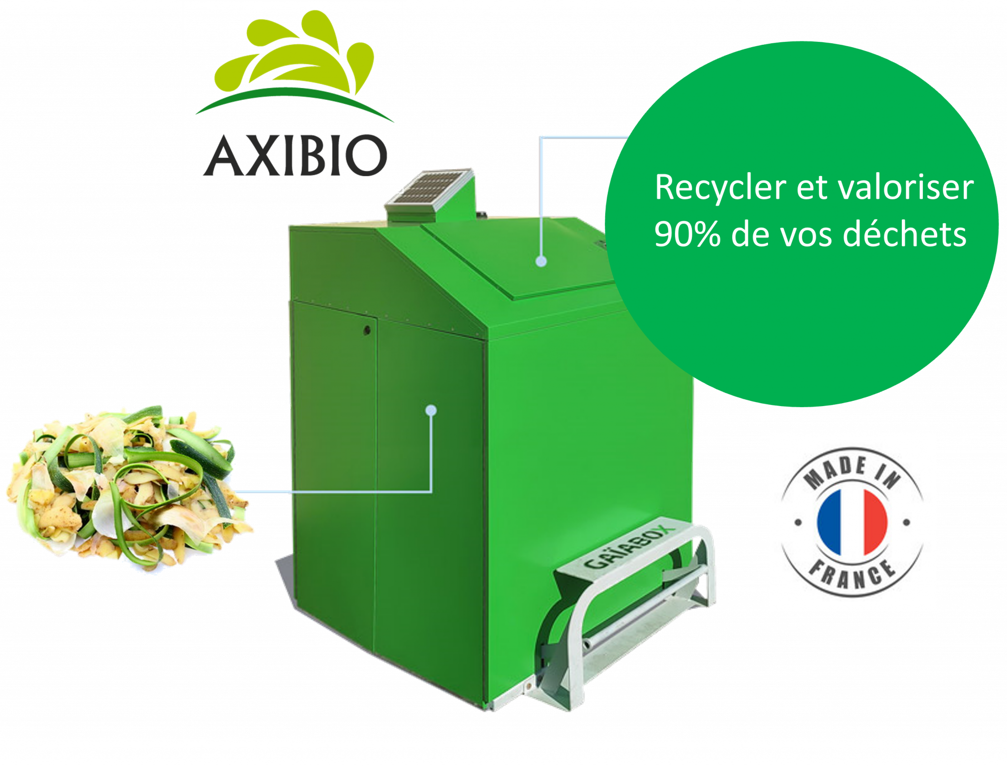 Une machine verte avec les mots « recyclable » et les mots « recyclable ».